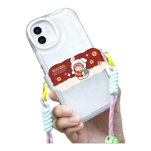暴富兔兔可爱卡通背夹斜跨式挂绳个性新年款创意适用苹果14promax手机壳通用可调节防丢背带斜跨链条女款本命