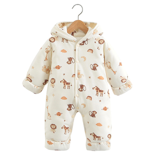 婴儿冬季宝宝加厚连体衣包手包脚a类夹棉外套保棉服小月龄外出服