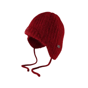 红色护耳飞行帽大头围针织帽保暖加厚毛线帽显脸小雷锋帽大号大码