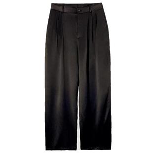 陈小满原创设计30姆米重磅真丝素绉缎高腰直筒西装裤女垂感阔腿裤