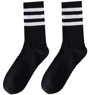 鲨鱼裤配的袜子女秋冬款中筒百搭白色ins潮网红运动条纹堆堆长袜