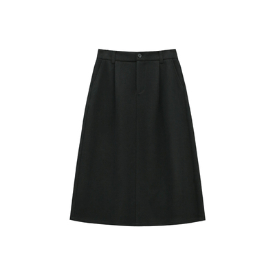 秋冬显瘦百搭宽松松紧腰毛呢半裙