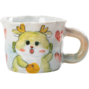 景德镇高温釉下彩陶瓷咖啡杯手绘卡通十二生肖马克杯创意手捏水杯