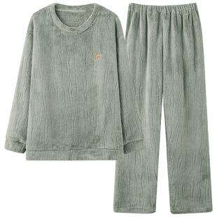 芬腾可安男士睡衣男款冬季珊瑚绒加厚加绒2025新款纹理家居服冬天