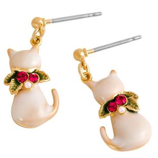 OSEWAYA耳钉可爱领结猫咪耳夹无耳洞女小巧可爱耳环镶钻动物耳饰