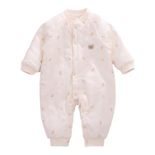 婴儿春秋季夹棉连体衣男女宝宝纯棉保暖衣新生儿卡通爬服哈衣外套