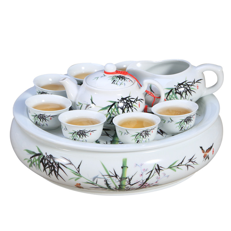陶瓷潮汕青花圆形大容量功夫茶具