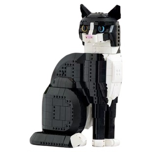 燕尾服猫宠物猫奶牛猫男孩女孩拼装玩具中国积木生日礼物创意摆件