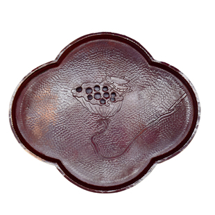 无砚纯手工紫铜茶盘纯铜壶承干泡盘干泡台茶台錾刻莲心承露
