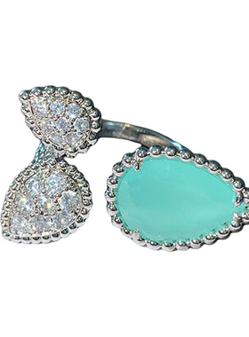 重工天然石蓝玉髓精致水滴戒指