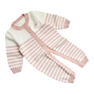 明月手作婴幼儿平针条纹连体衣匹马棉 棒针diy毛线材料包送教程视