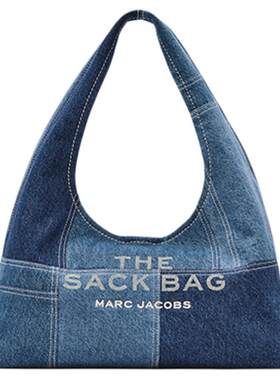 【折扣】MARC JACOBS/莫杰 SACK 中号丹宁牛仔风格拼接单肩hobo包
