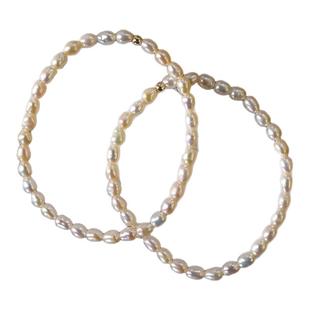 小立交 强光米形白色淡水珍珠手链女小米粒弹力松紧绳手串礼物