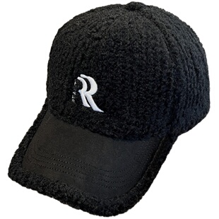 韩版羊羔绒棒球帽网红女百搭秋冬保暖R字母遮阳鸭舌圆顶显小潮流