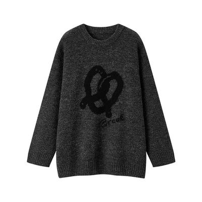 提花毛衫圆领中长款宽松毛衣女