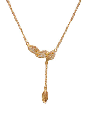 日韩精致时尚满钻树叶流苏项链