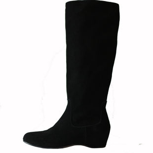 【benefanfan】牛反绒长靴女2025冬季新款内增高真皮低跟圆头靴子