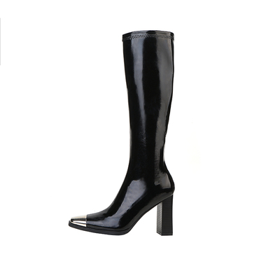 肯豆粗跟高筒长靴网红同款方头