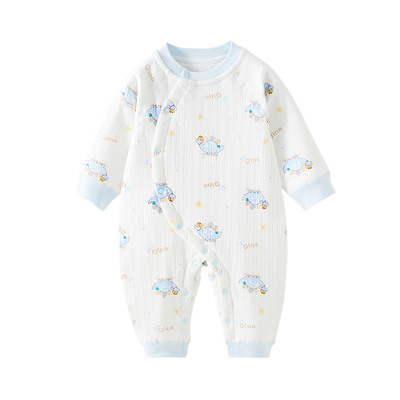 婴儿A类夹棉单排扣保暖连体衣