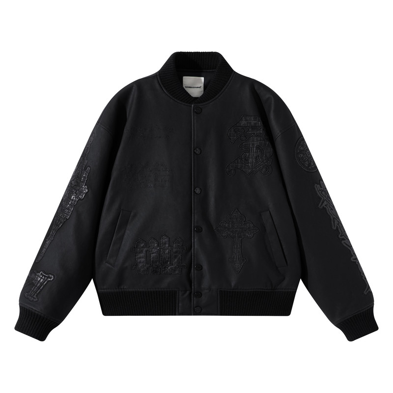 SANBAI 叁佰【暗夜终章VI】新款六周年限定棒球棉服男哑光PU外套