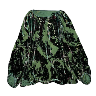 VANLU 法式高定~复古贵气~优雅植绒亮丝圆领灯笼袖真丝丝绒上衣女