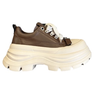 秋冬潮流神店~配阔腿裤小个子增高真皮轻便松糕厚底鞋女黑白板鞋