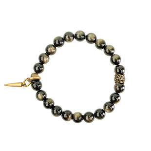 曲尾花原创设计天然黑曜金曜石珠手链男 复古潮流百搭单圈手串女
