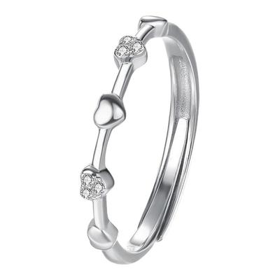 S999纯银甜美爱心戒指女细圈小众设计时尚简约通勤百搭食指戒