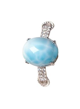 天然海纹石拉利玛纯银镶嵌款戒指 女款水晶指环饰品礼物