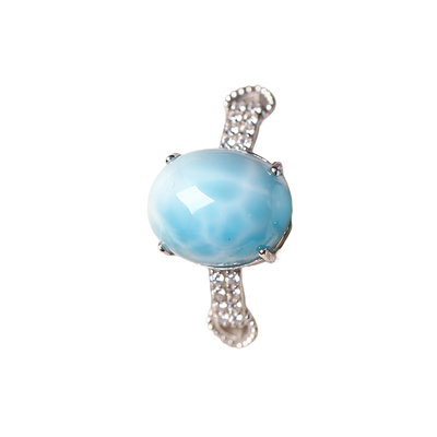 天然海纹石拉利玛纯银镶嵌款戒指 女款水晶指环饰品礼物