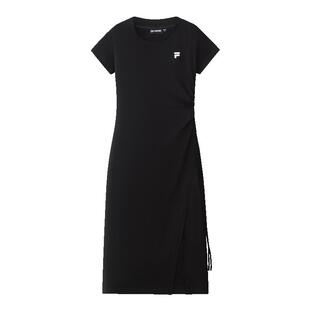 FILA FUSION斐乐潮牌女子长裙连衣裙官方秋新款时尚简约修身T恤裙