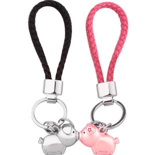 接吻亲嘴小猪精致情侣挂饰钥匙扣女一对圈链汽车挂件定制礼物刻字