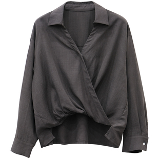 一三良品小个子 通勤气质v领天丝衬衫套头长袖上衣女2026年春季