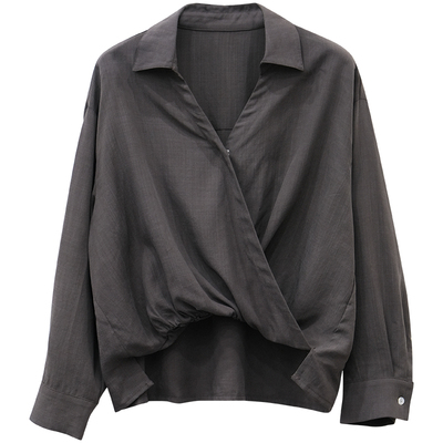 小个子v领天丝衬衫长袖上衣春夏