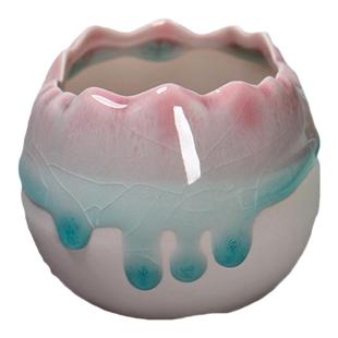 多肉花盆控型冰裂流釉桃蛋素白底陶瓷小花盆简约创意绿植冰心苏饰