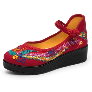 春夏季新款民族风帆布绣花鞋老北京布鞋女浅口厚底妈妈鞋低帮舞蹈