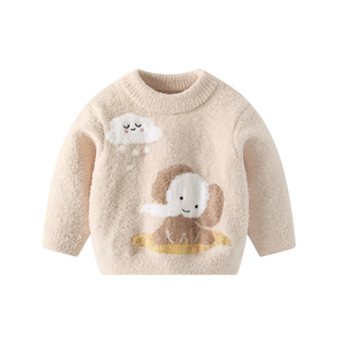 婴儿套装冬装男宝宝雪尼尔两件套睡衣秋冬男童珊瑚绒毛衣家居衣服