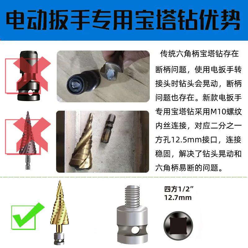 宝塔钻头电动扳手专用万能开孔超硬扩孔金属多功能不锈钢阶梯钻