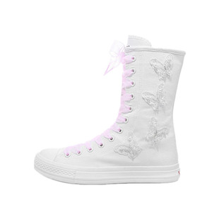 板鞋女韩休闲鞋内增高高帮帆布鞋高邦单靴女大码中筒靴子潮单鞋子