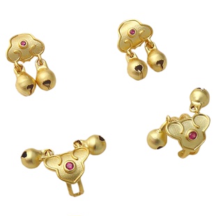 18K哑金保色镶锆石吊两铃铛半戒指扁绳diy手工古法金手镯卡扣贴片