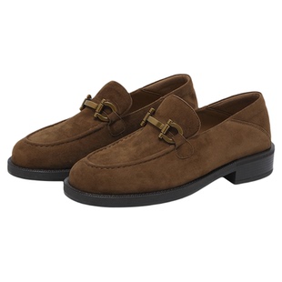 星期六乐福鞋女厚底头层羊反绒面巨柔软真皮英伦风小皮鞋棕色单鞋