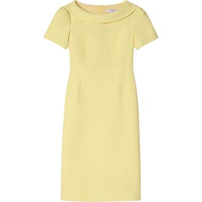 lkbennett黄色正装连衣裙2025年夏新款气质船领收腰显瘦中长款