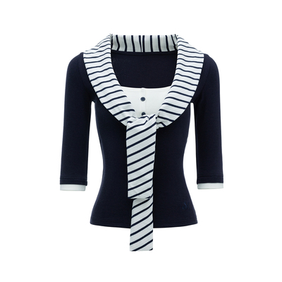 4muggle亨利领假两件条纹针织女