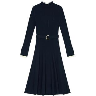 Hazzys哈吉斯二件式针织连衣裙女士秋冬季腰带裙子时尚休闲中长裙
