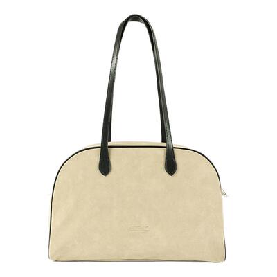 CryingCenter 茶色驼色绒皮撞色拼接容量单肩大包斜挎包