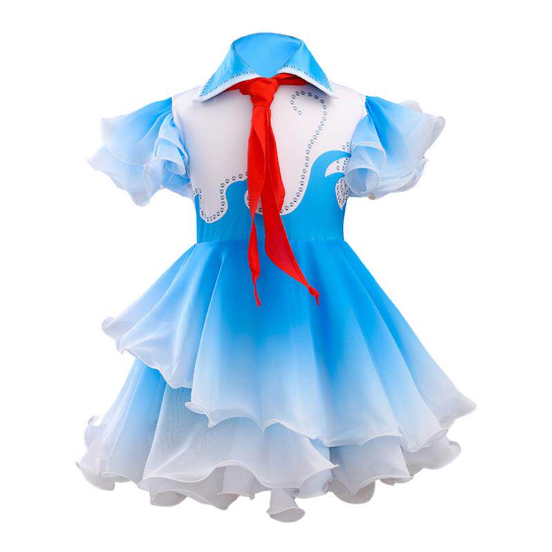 男女舞蹈演出舞蹈服红领巾蓬蓬裙
