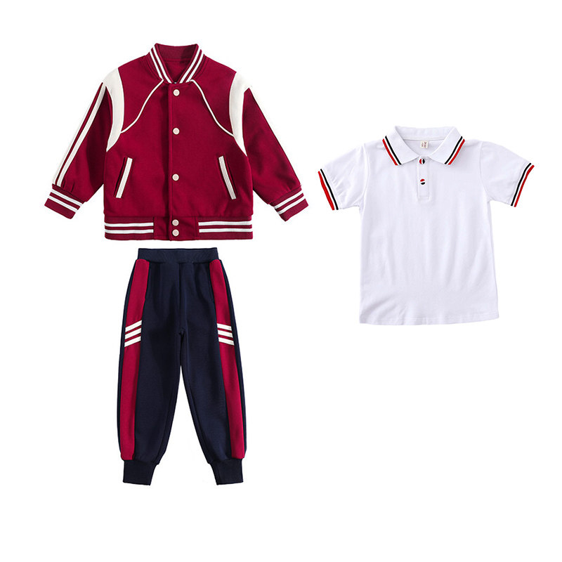 酒红色校服班服运动套装幼儿园园服春秋款两件套夏季全棉三四件套