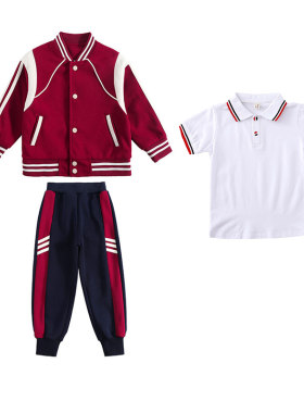 酒红色校服班服运动套装幼儿园园服春秋款两件套夏季全棉三四件套