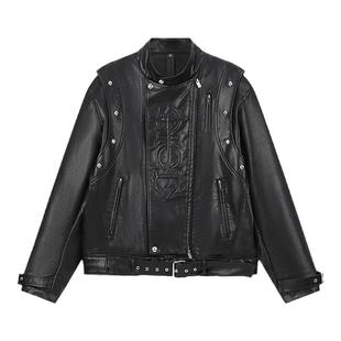 DICETINY可拆卸机车皮夹克立领街头潮牌外套防风铆钉设计感皮衣秋