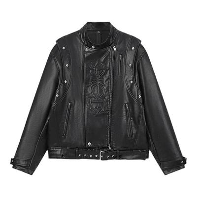 DICETINY可拆卸机车皮夹克立领街头潮牌外套防风铆钉设计感皮衣秋
